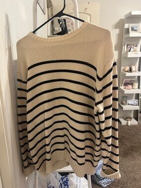 Brandy Melville Beige Crewneck with Black Stripes